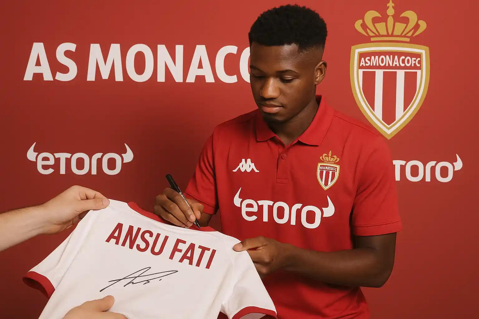 Ansu Fati ký tặng áo trước buổi ra mắt AS Monaco.