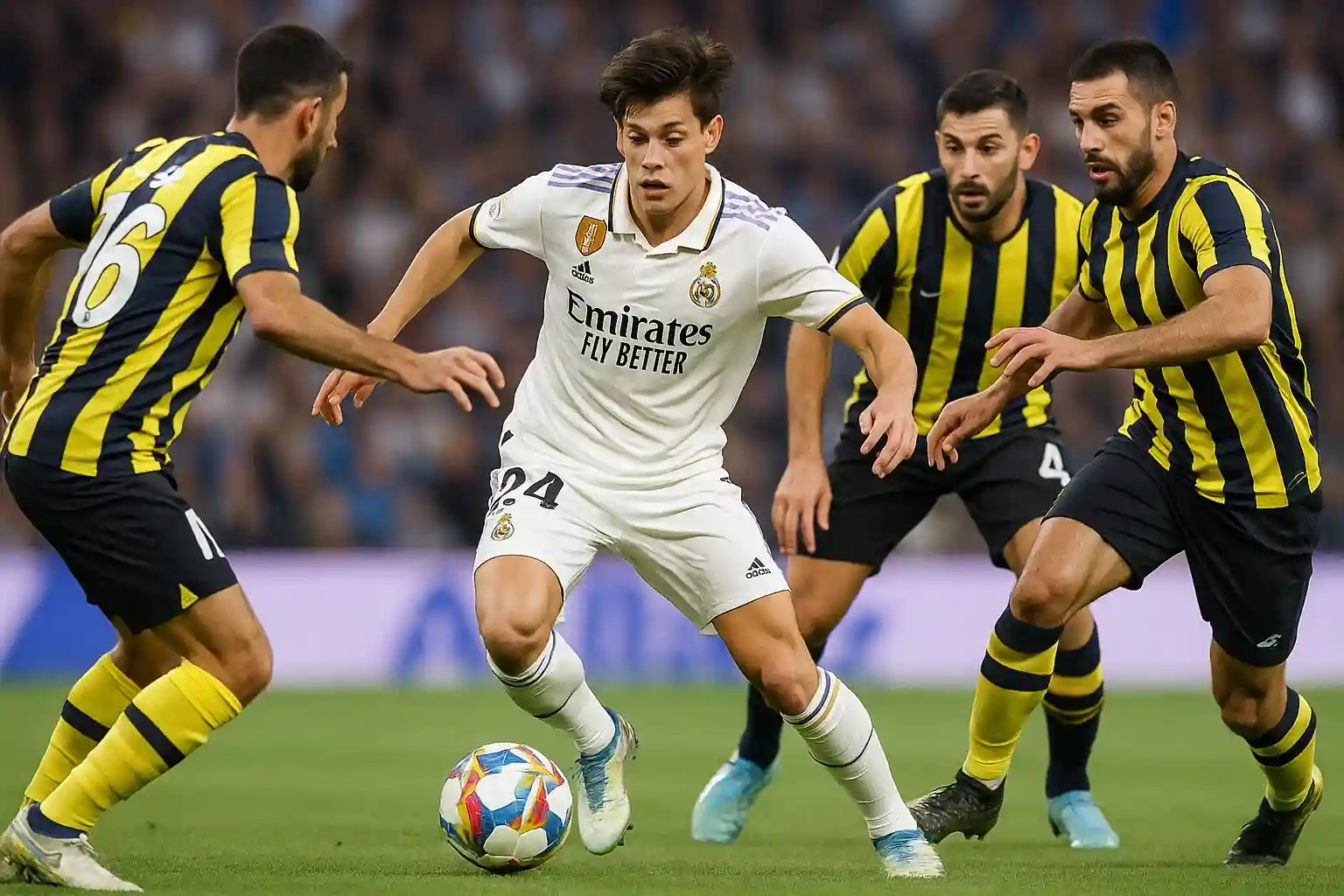 Pha đi bóng lắt léo của Arda Guler trước vòng vây hậu vệ đối phương.